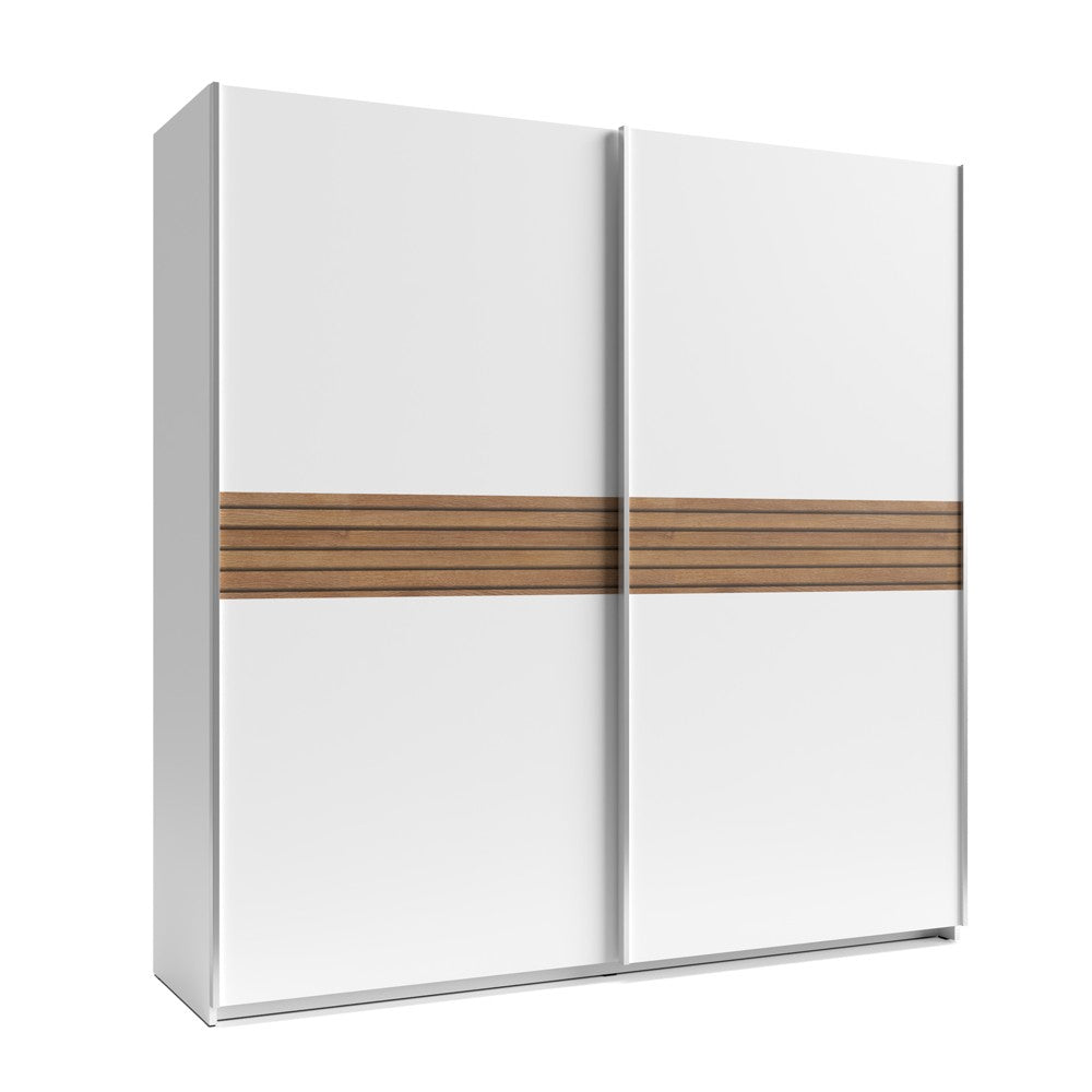 Armadio Metropol 2 ante scorrevoli 200 cm. colore bianco con inserti rovere