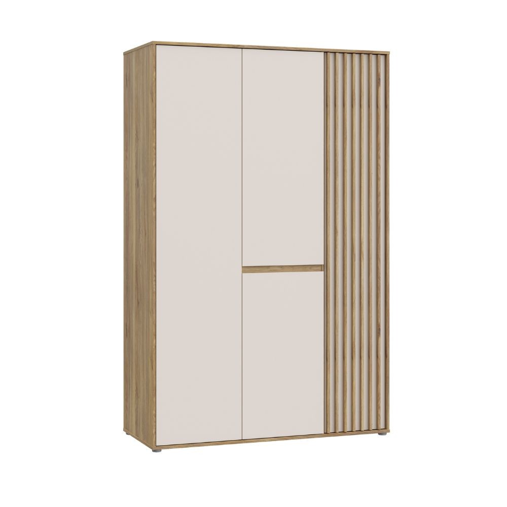Armadio Neutra con 3 ante con dettaglio cannettato cahsmere e rovere