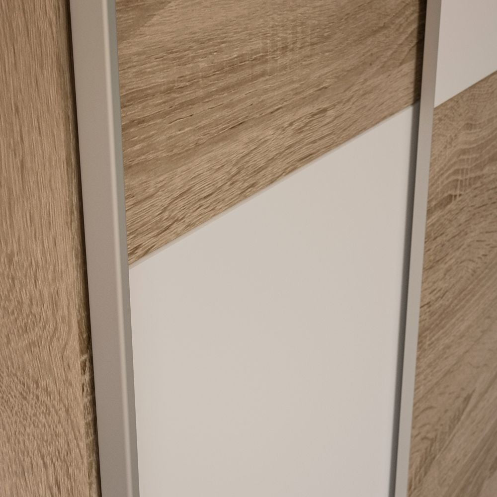 Armadio Zeno con 2 ante scorrevoli rovere e bianco e struttura rovere