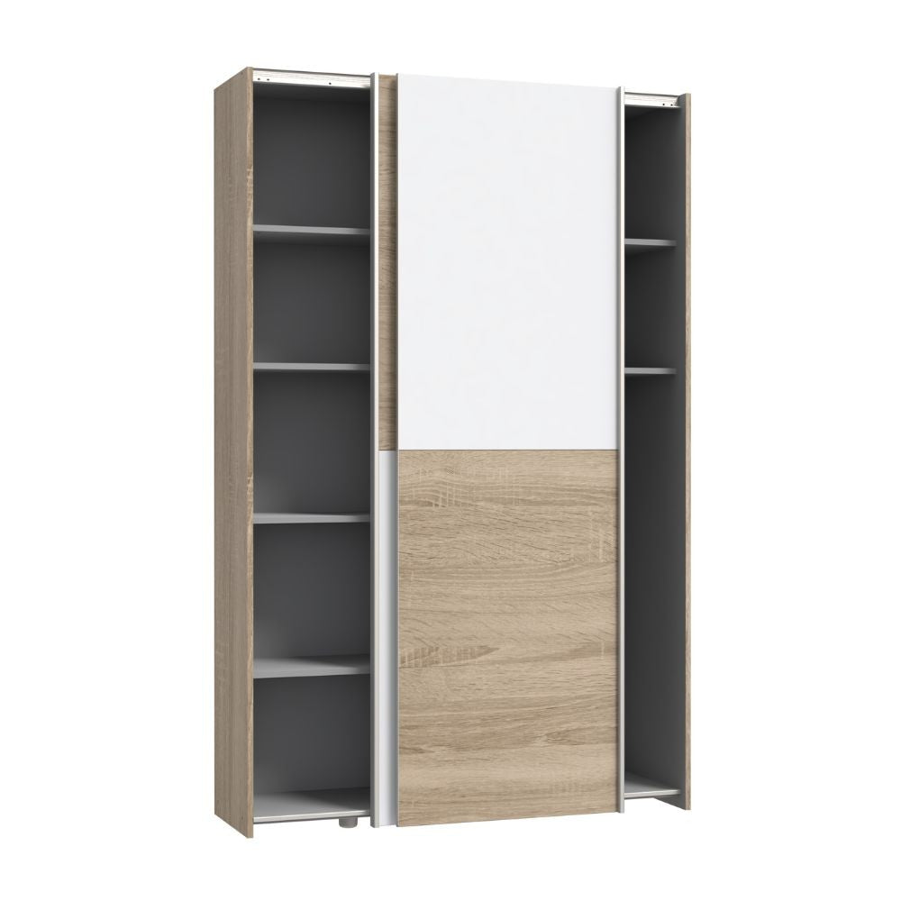 Armadio Zeno con 2 ante scorrevoli rovere e bianco e struttura rovere