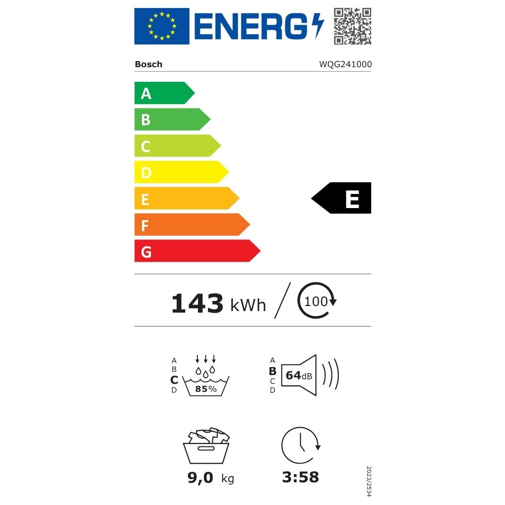 Asciugatrice Bosch WQG241000 9 kg A pompa di calore classe E bianco