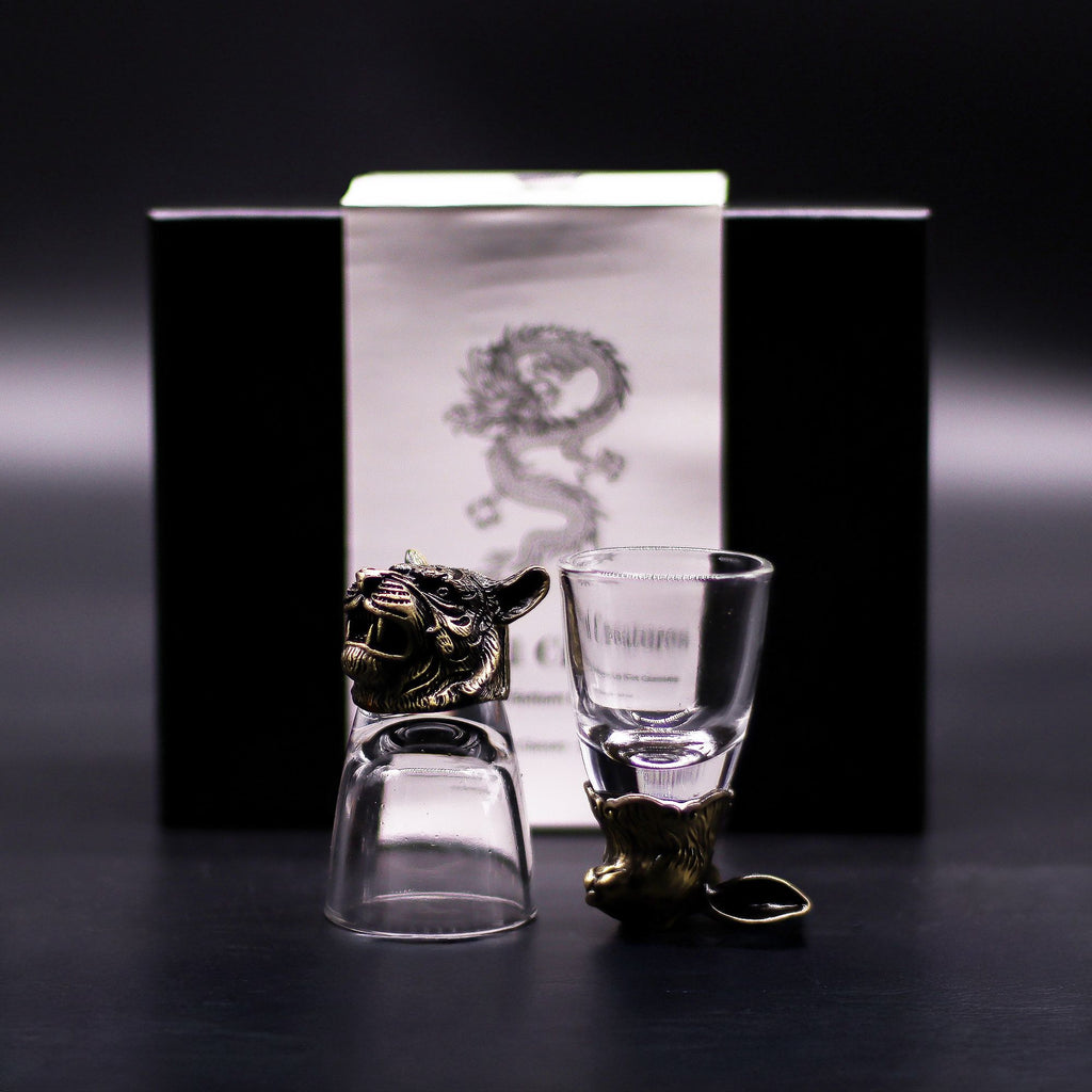 Gift Set of 6 Shot Glasses (50ml) - Wild Forest Creatures - Antique Bronze