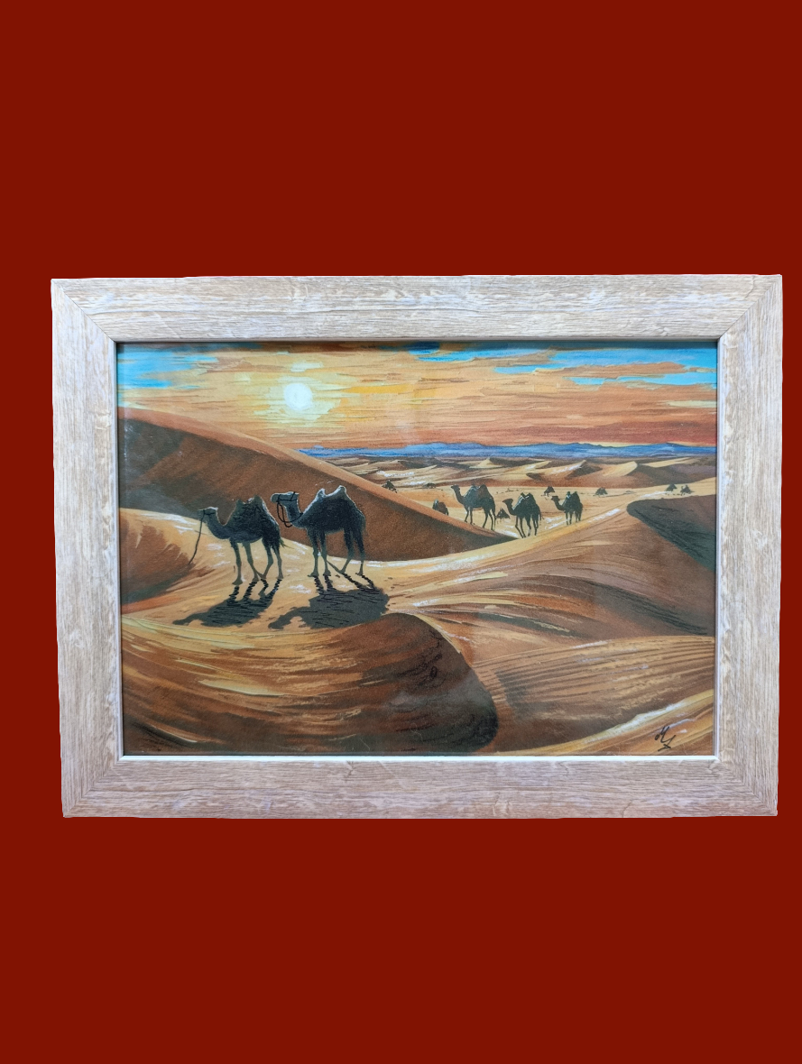 Coppia di quadri a tema deserto con cornice , stampe su carta  plastificata .