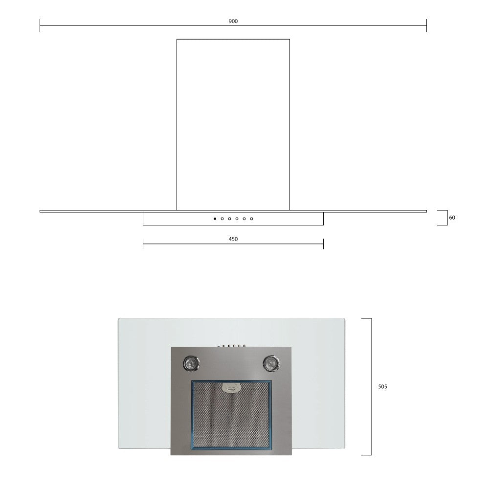 Barriviera Cappa Diamante 90 cm. 3 livelli di velocità piano in vetro classe C