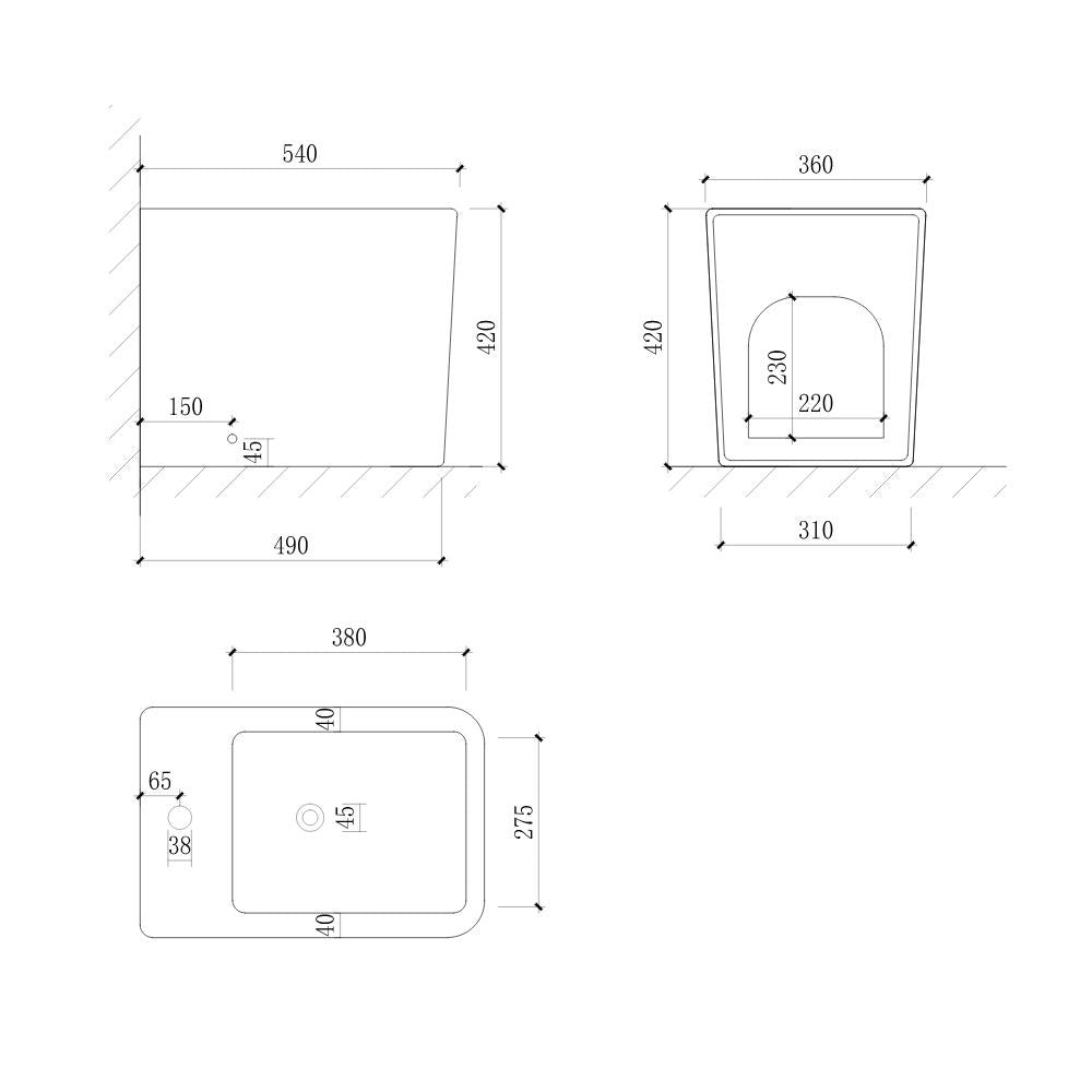 Bidet a pavimento filo muro FB54D in ceramica 54x36x42H cm bianco