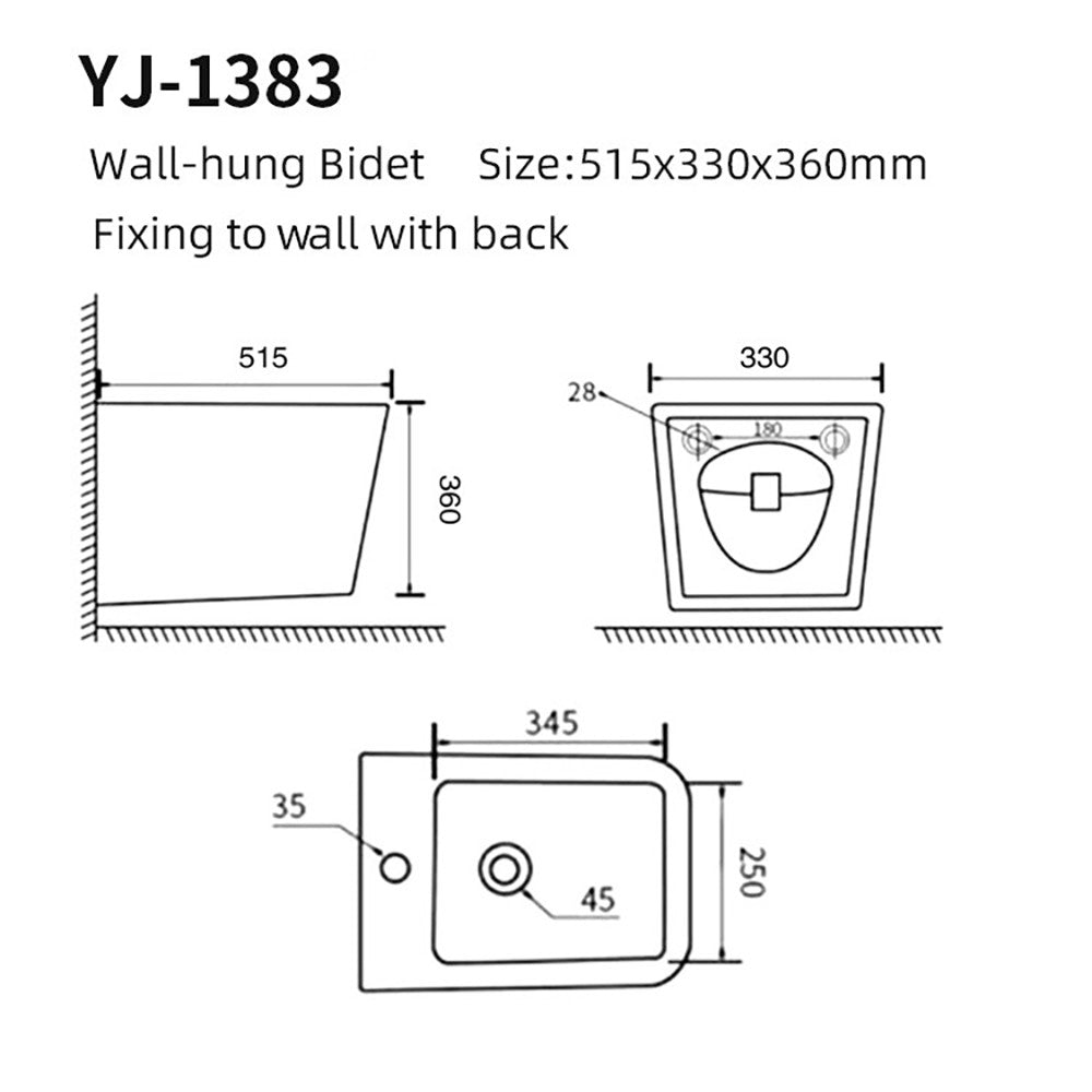 Bidet sospeso YJ-1383 51.5x33x36 cm. bianco lucido