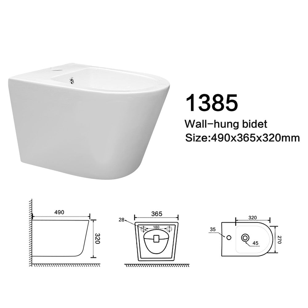Bidet sospeso YJ-1385 49x36.5x32 cm. bianco lucido