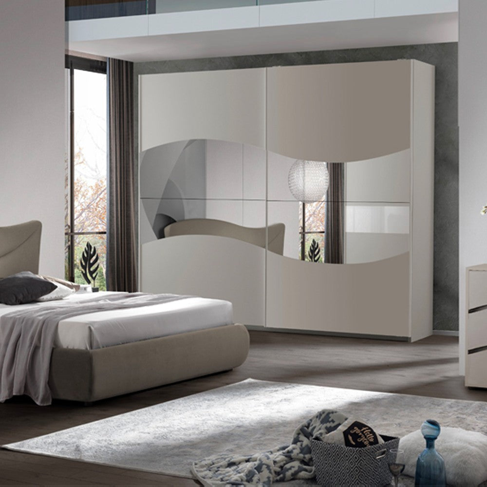 Camera da letto matrimoniale Soave con letto contenitore e armadio 2 ante scorrevoli con specchi colore grigio