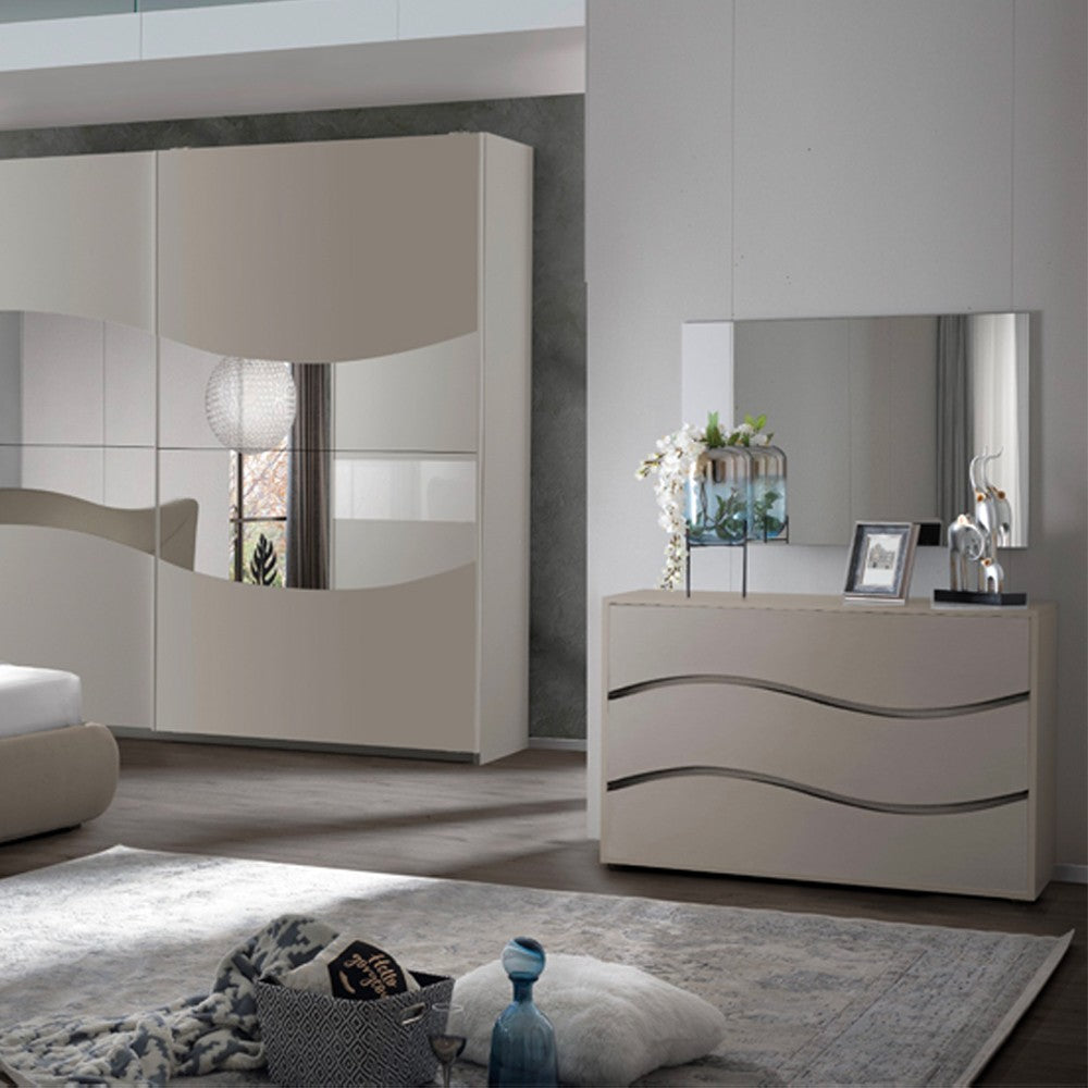 Camera da letto matrimoniale Soave con letto contenitore e armadio 2 ante scorrevoli con specchi colore grigio