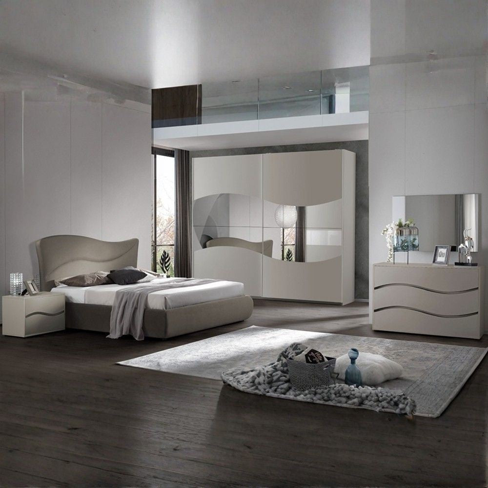 Camera da letto matrimoniale Soave con letto contenitore e armadio 2 ante scorrevoli con specchi colore grigio