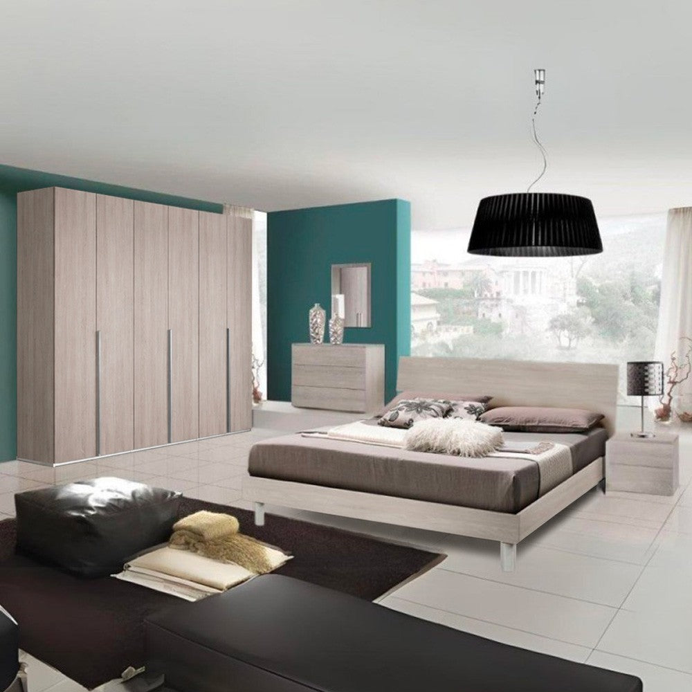 Camera Urano con armadio 6 ante battenti e letto in legno colore olmo perla