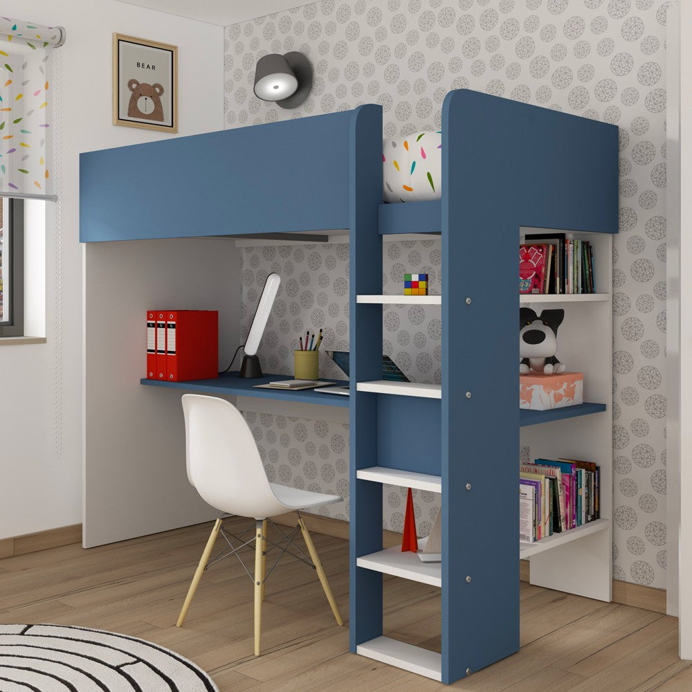 Cameretta 2276 con letto a soppalco con scrivania sottostante colore bianco e azzurro