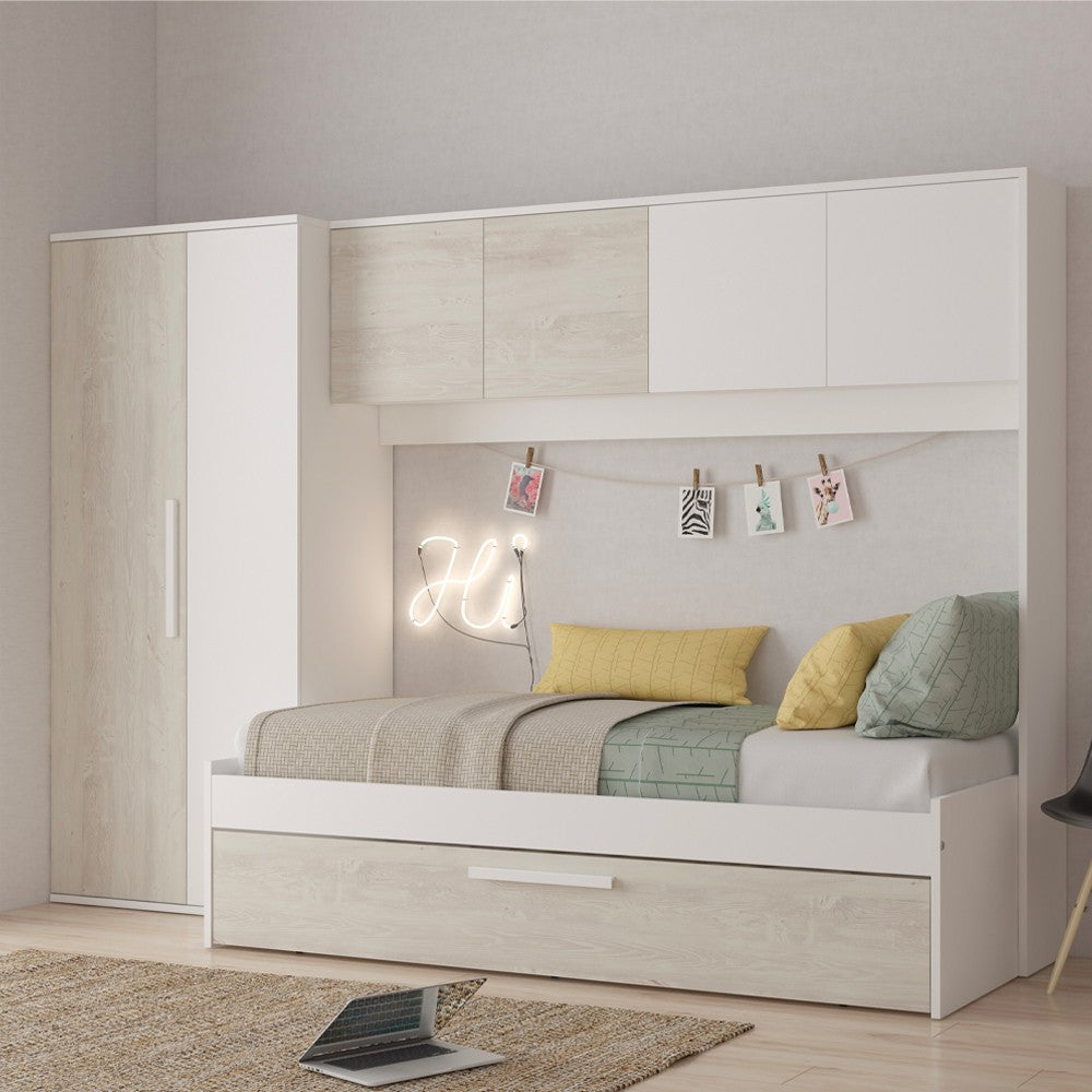 Cameretta a ponte 6006 con letto estraibile e armadio colore bianco consumato e bianco reversibile