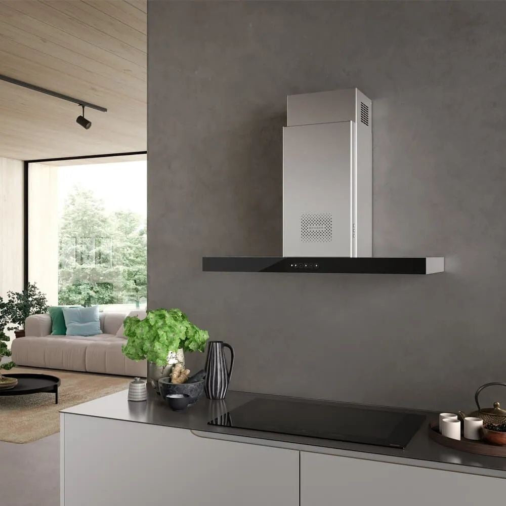 Cappa aspirante a parete Faber Air Hub Stilo Glass Comfort 90 cm. classe A+ inox e vetro nero
