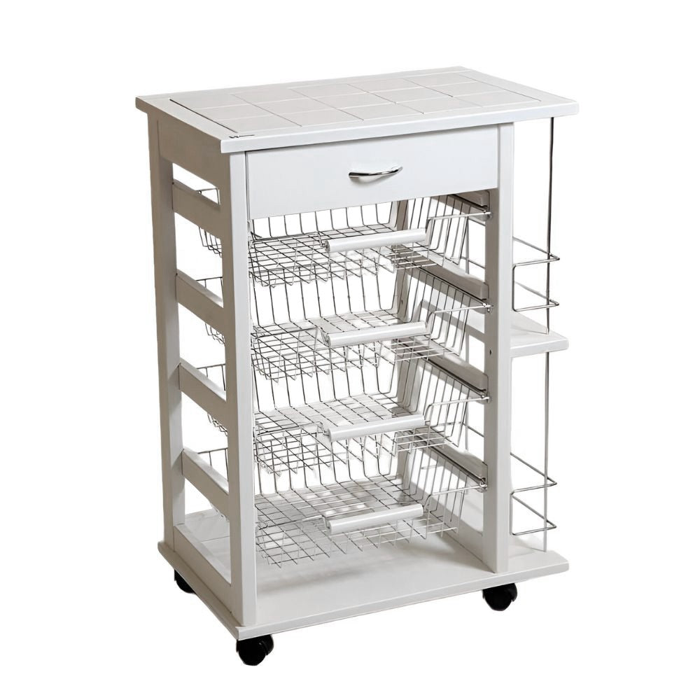 Carrello Vesuvio con cassetto e portabottiglie bianco