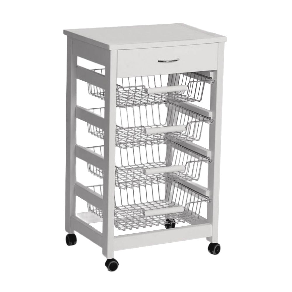Carrello Vesuvio con cassetto senza base con piano in legno bianco