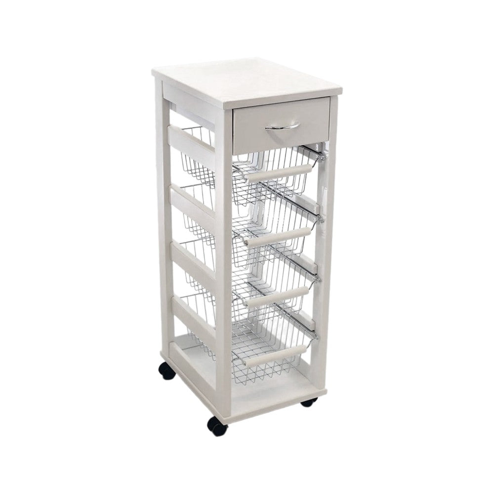 Carrello Vesuvio salvaspazio con piano in legno bianco