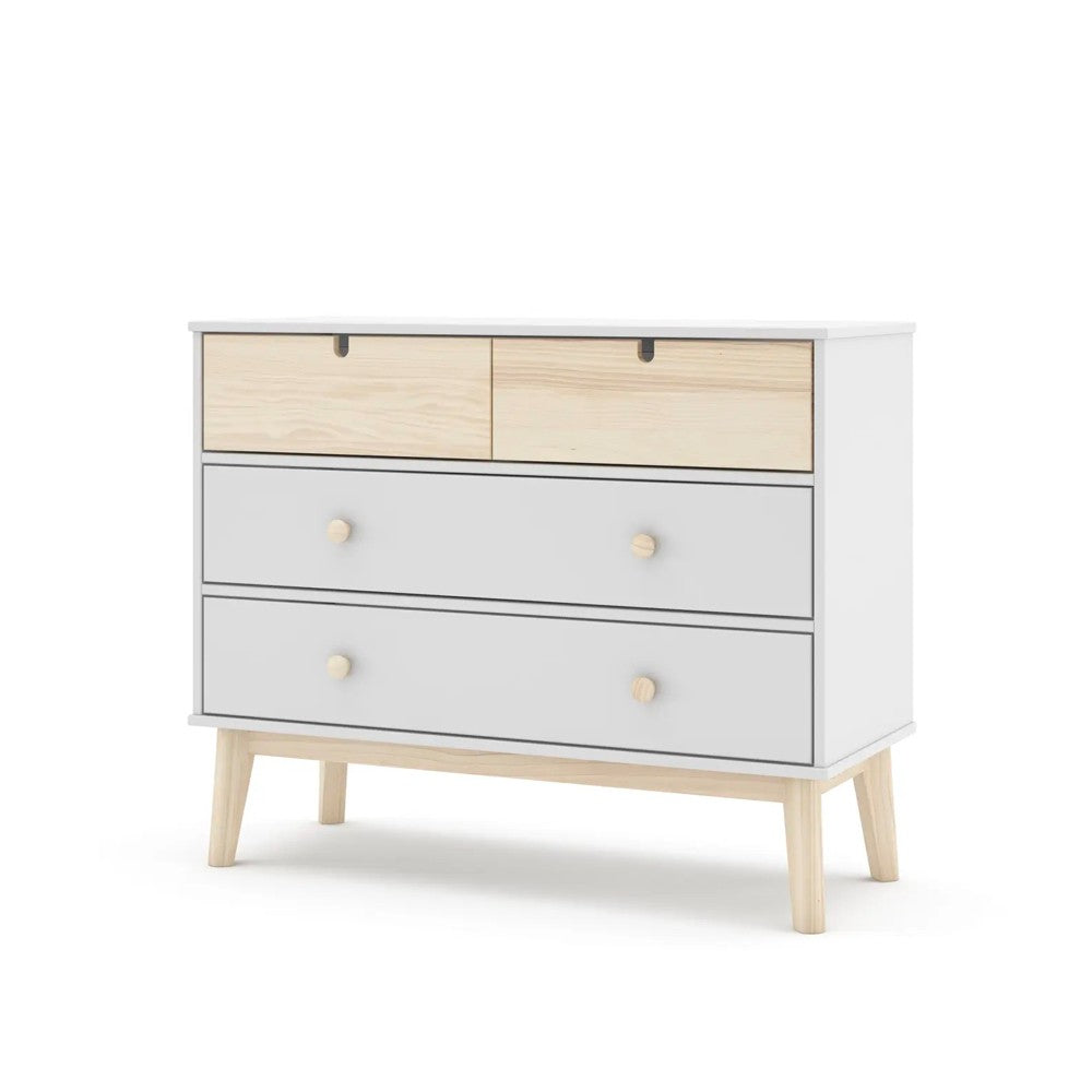 Cassettiera Estefania in legno con 2 cassetti bianchi e 2 cassettini pino