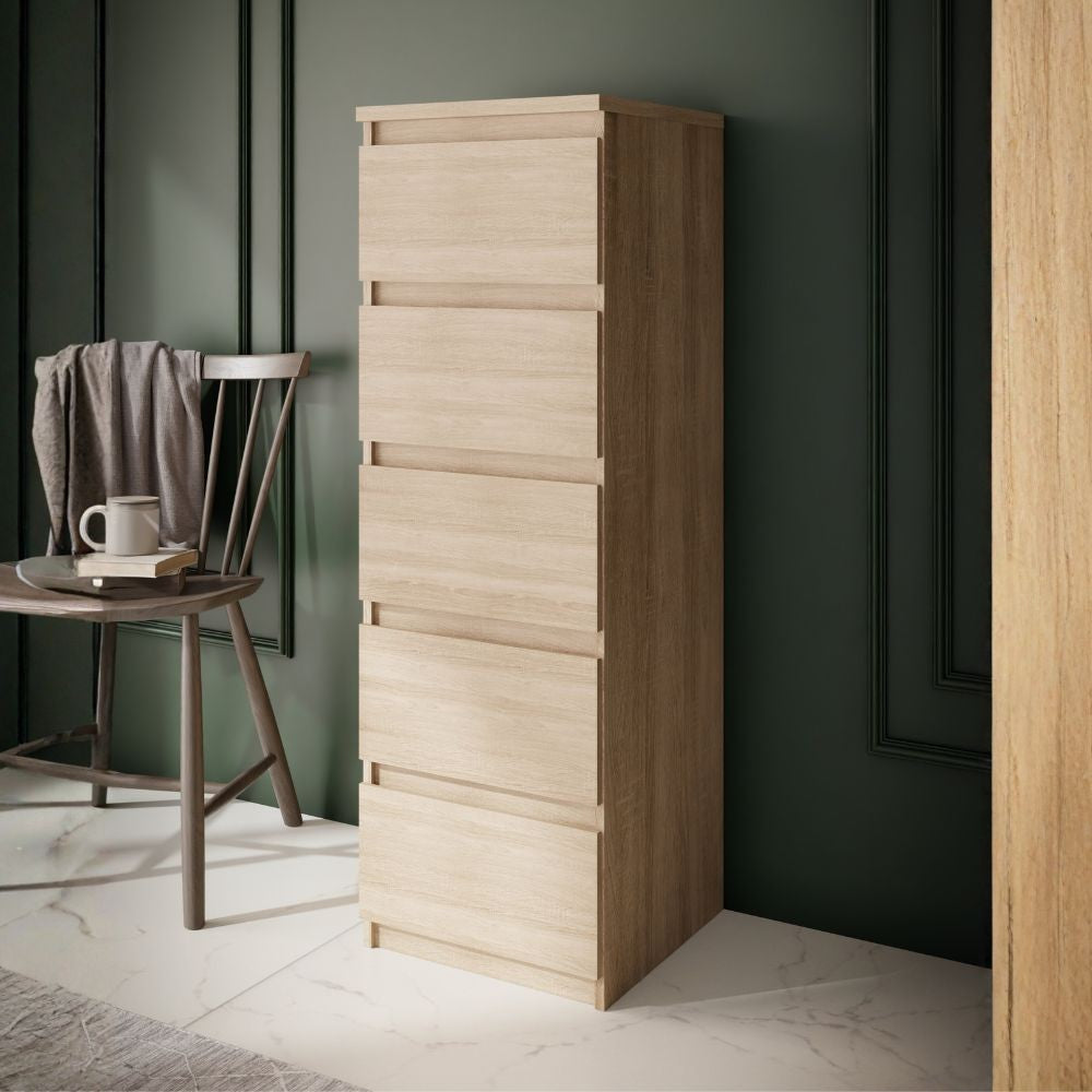 Cassettiera Morgan 5 cassetti 41.8 x 42.2 x H 128 cm. colore rovere