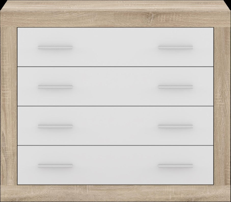Cassettiera Sara 4 cassetti con struttura rovere e frontali bianco
