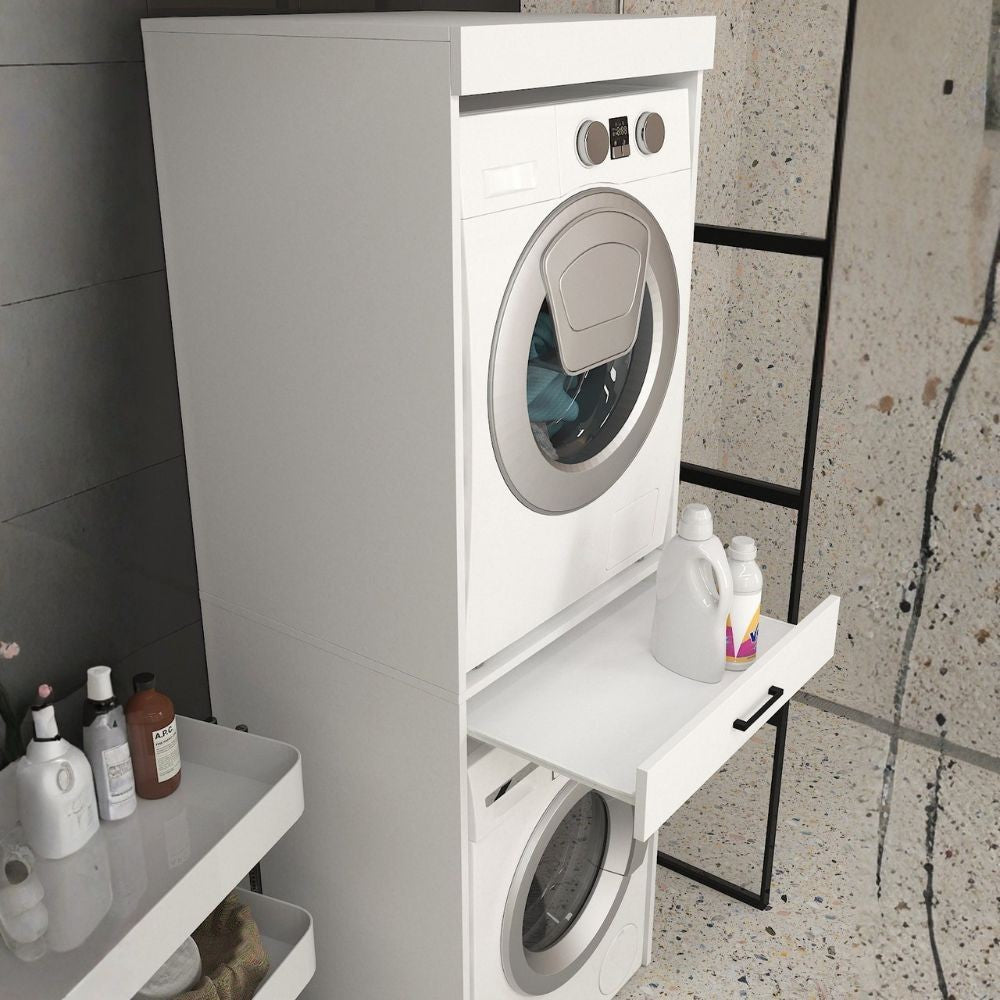 Colonna bucato coprilavatrice e copriasciugatrice Fika con cassetto appoggio colore bianco