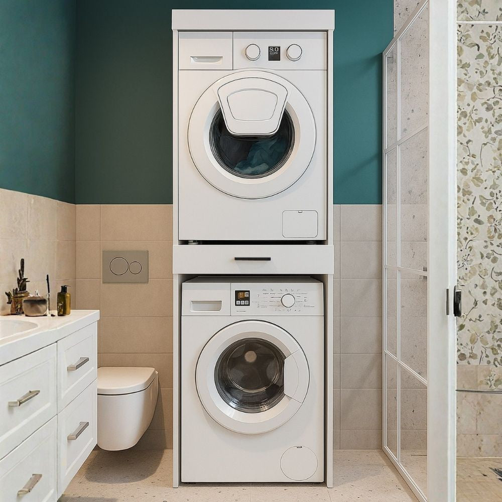 Colonna bucato coprilavatrice e copriasciugatrice Fika con cassetto appoggio colore bianco
