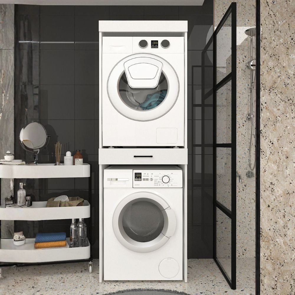 Colonna bucato coprilavatrice e copriasciugatrice Fika con cassetto appoggio colore bianco