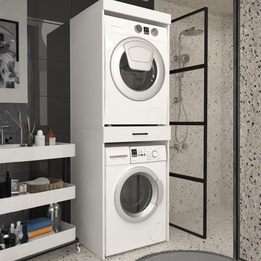 Colonna bucato coprilavatrice e copriasciugatrice Fika con cassetto appoggio colore bianco