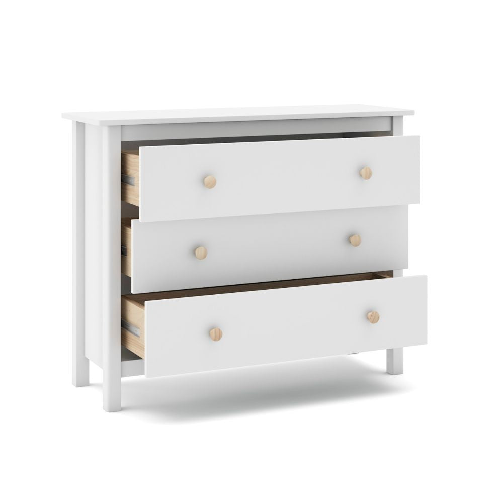 Comò Max 3 cassetti in legno massiccio colore bianco