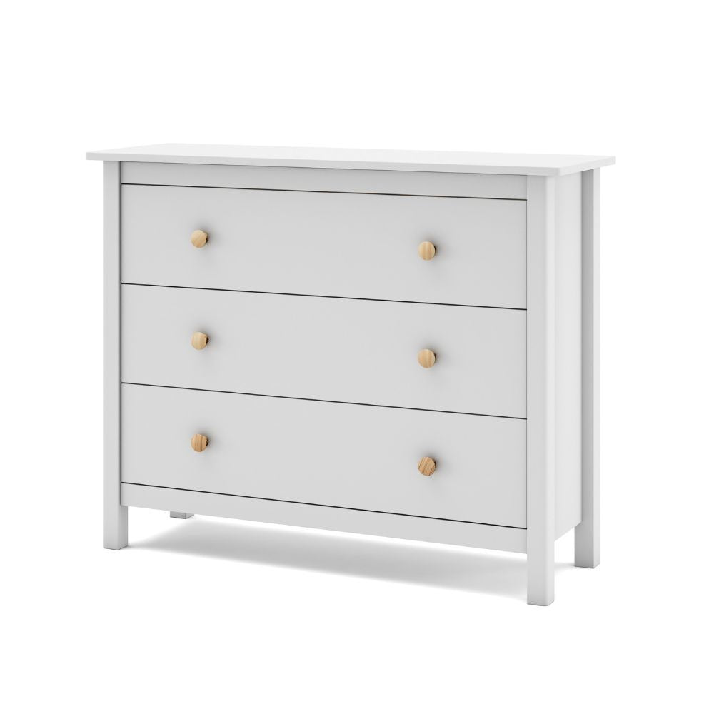 Comò Max 3 cassetti in legno massiccio colore bianco