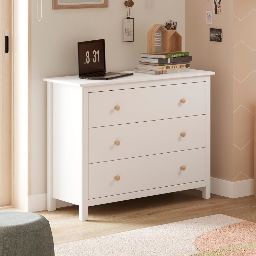 ComÃ² Max 3 cassetti in legno massiccio colore bianco