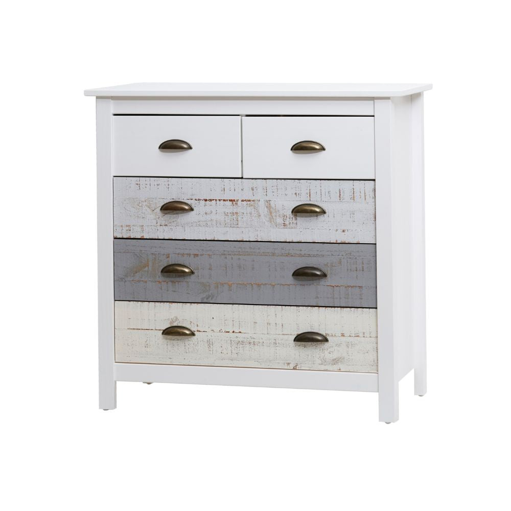 Comò Romantica con 3 cassettoni e 2 cassettini in legno massiccio multicolor