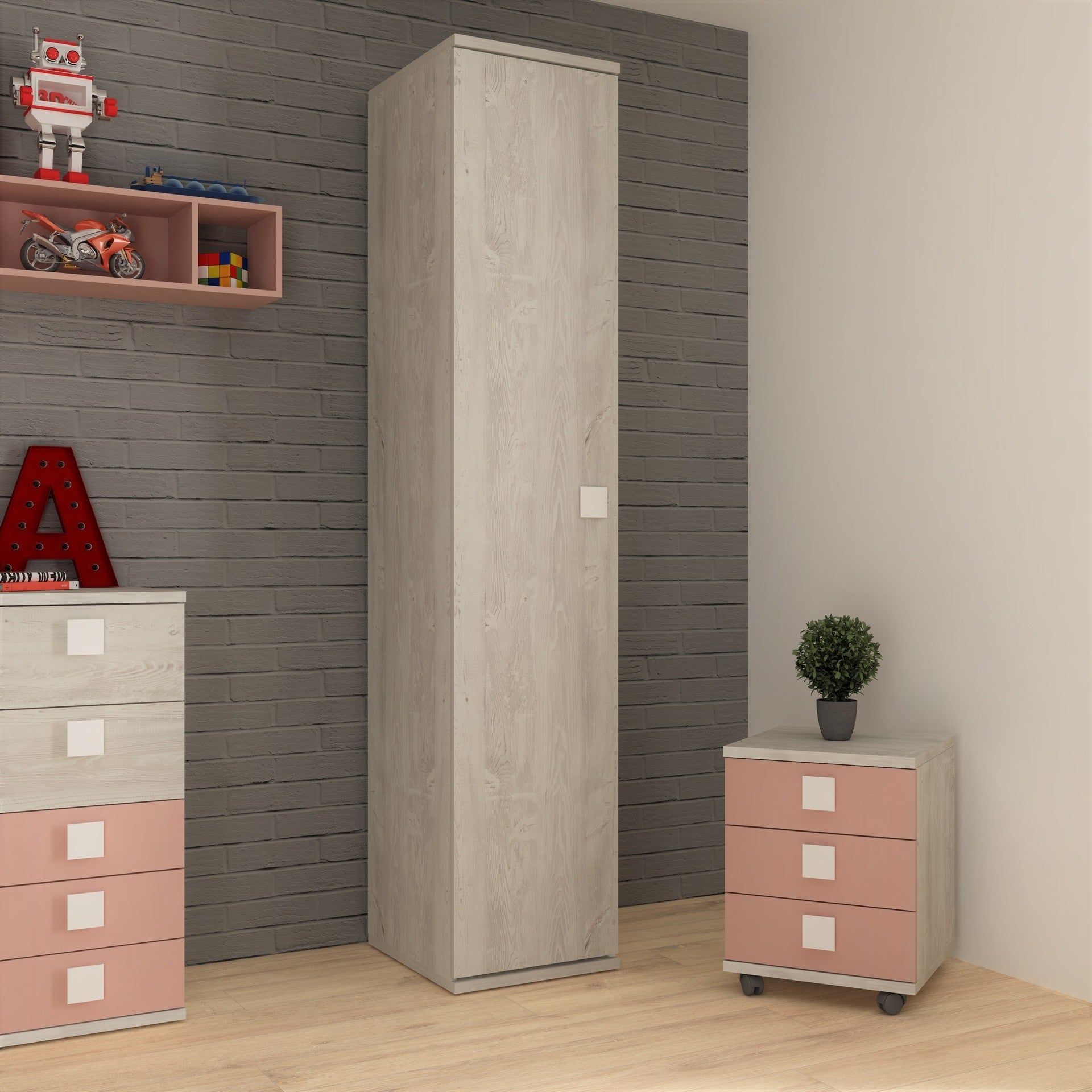 Comodino 46x46x60h bianco consumato 3 cassetti