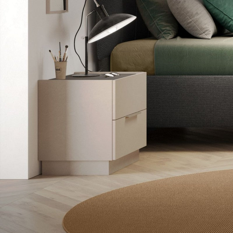 Comodino Londra 2 cassetti colore cashmere e top antracite
