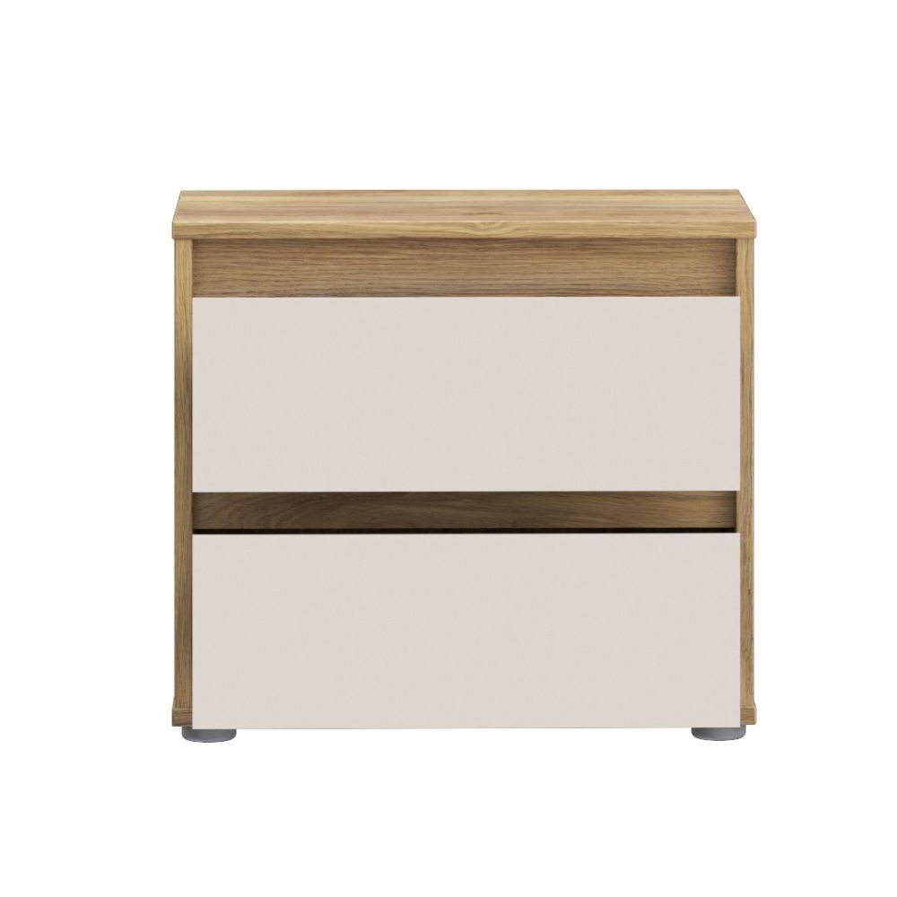 Comodino Neutra 2 cassetti con struttura rovere e frontali cassetti cashmere
