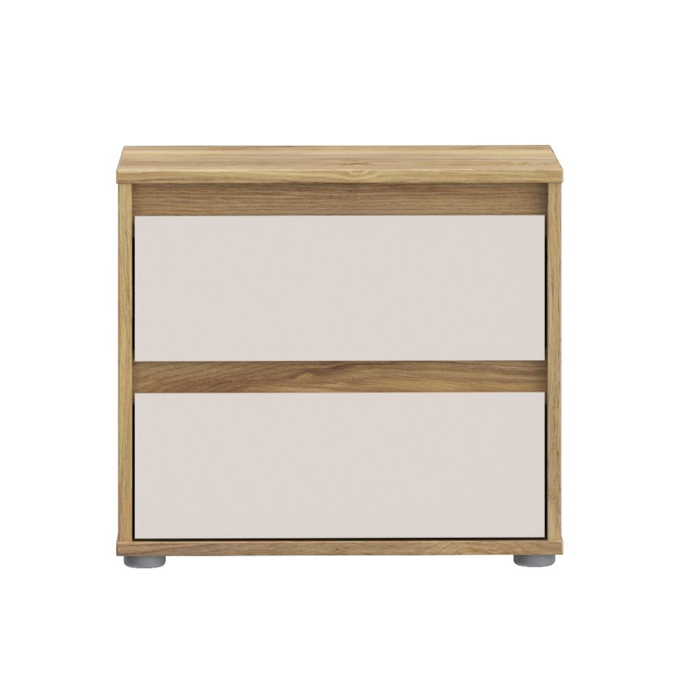 Comodino Neutra 2 cassetti con struttura rovere e frontali cassetti cashmere