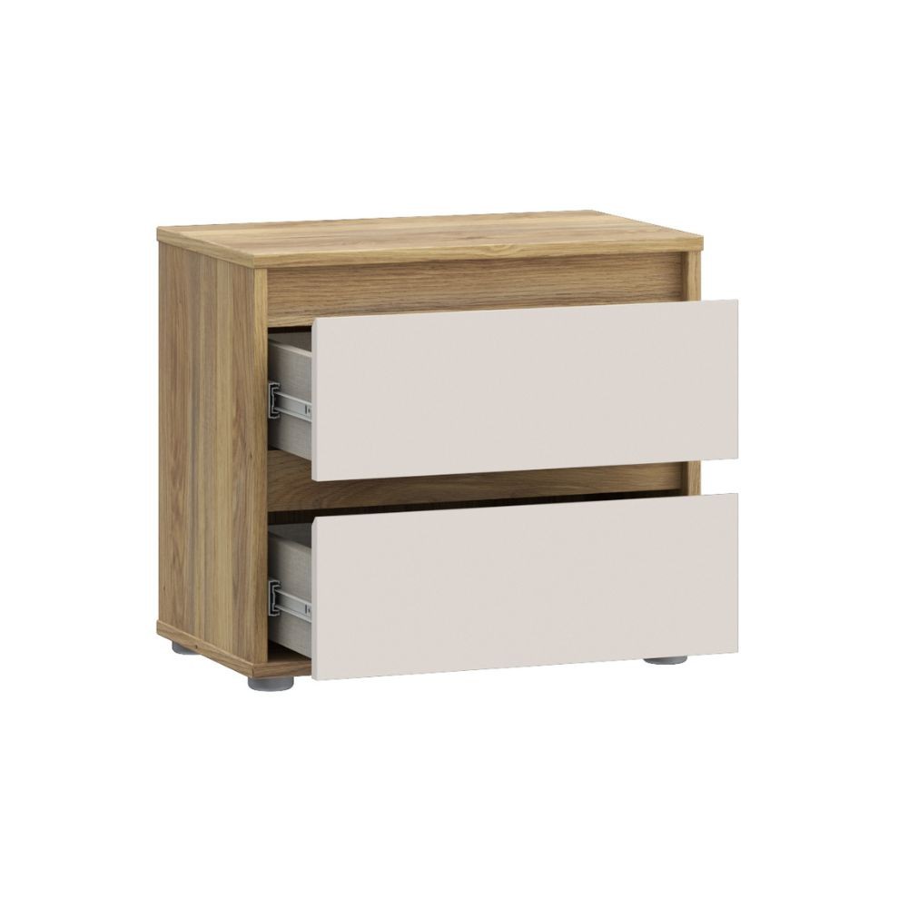 Comodino Neutra 2 cassetti con struttura rovere e frontali cassetti cashmere