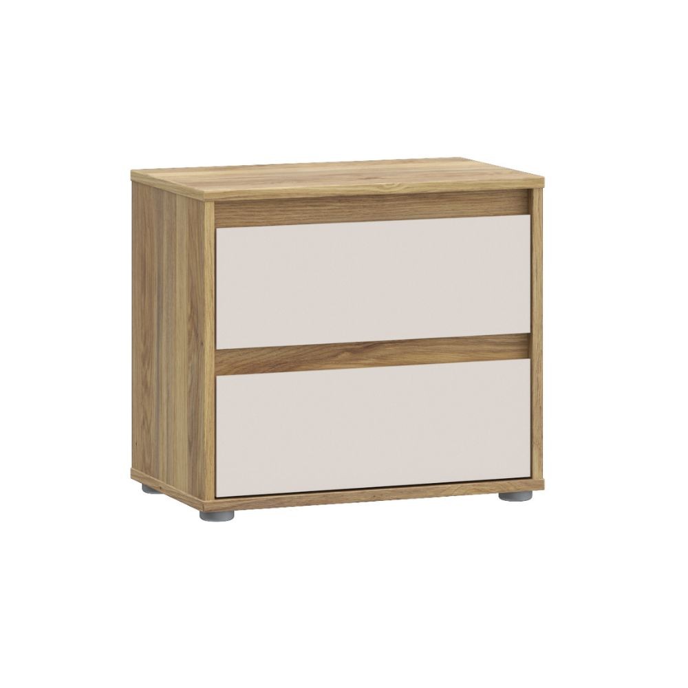 Comodino Neutra 2 cassetti con struttura rovere e frontali cassetti cashmere