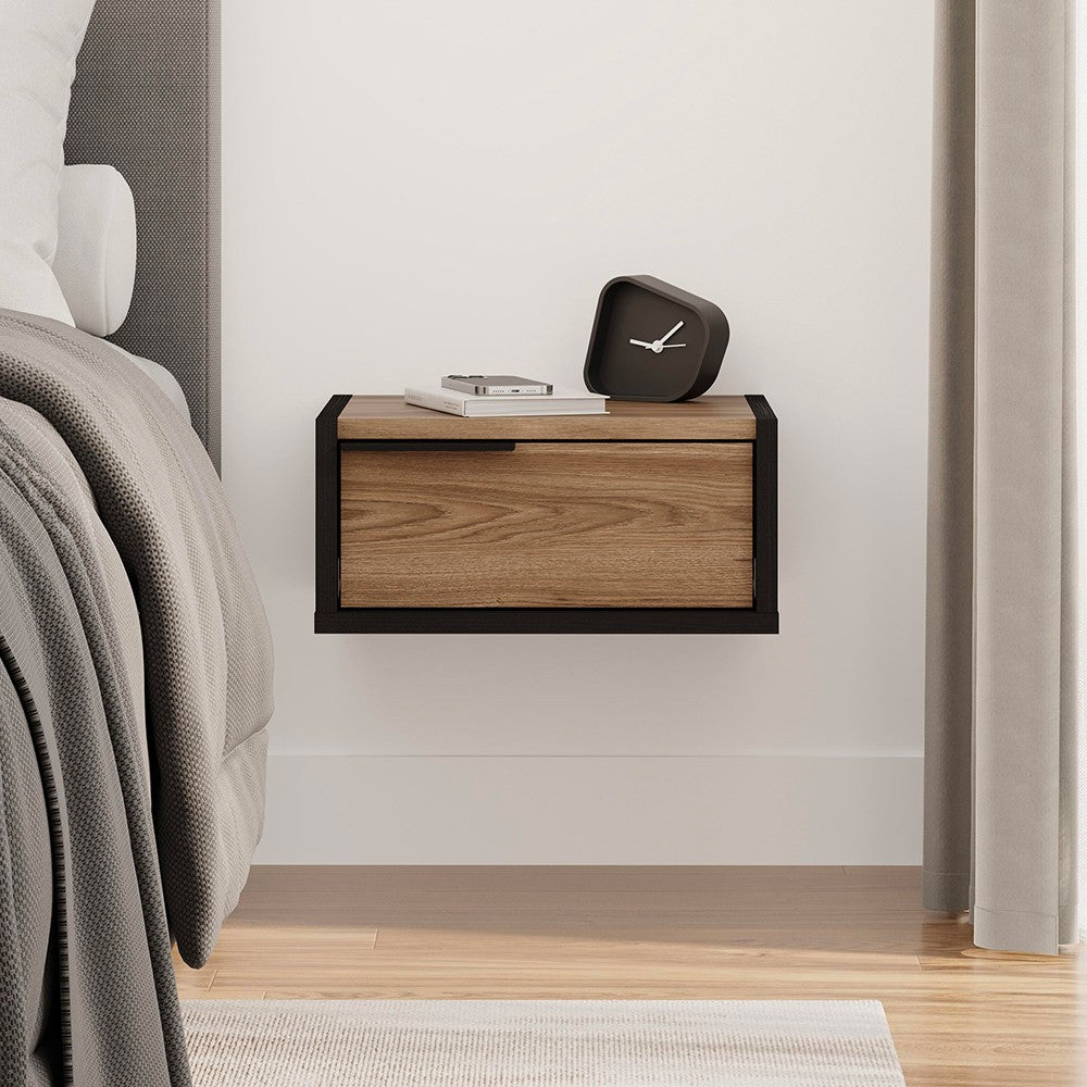Comodino sospeso Eco in colore nero e rovere oud