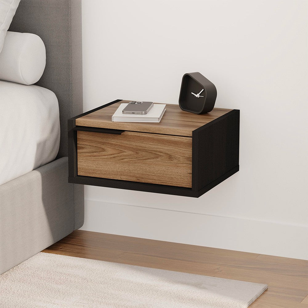 Comodino sospeso Eco in colore nero e rovere oud