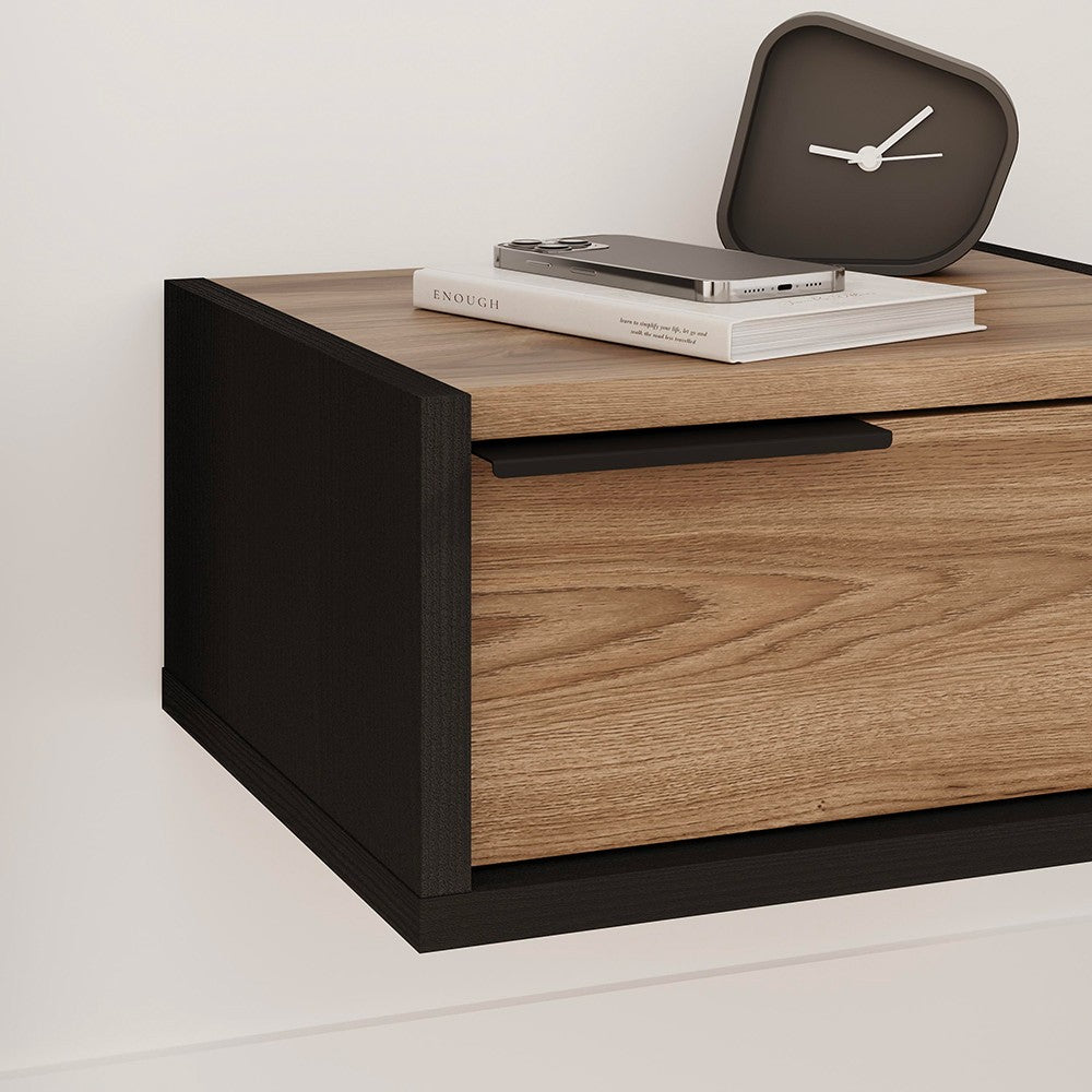 Comodino sospeso Eco in colore nero e rovere oud
