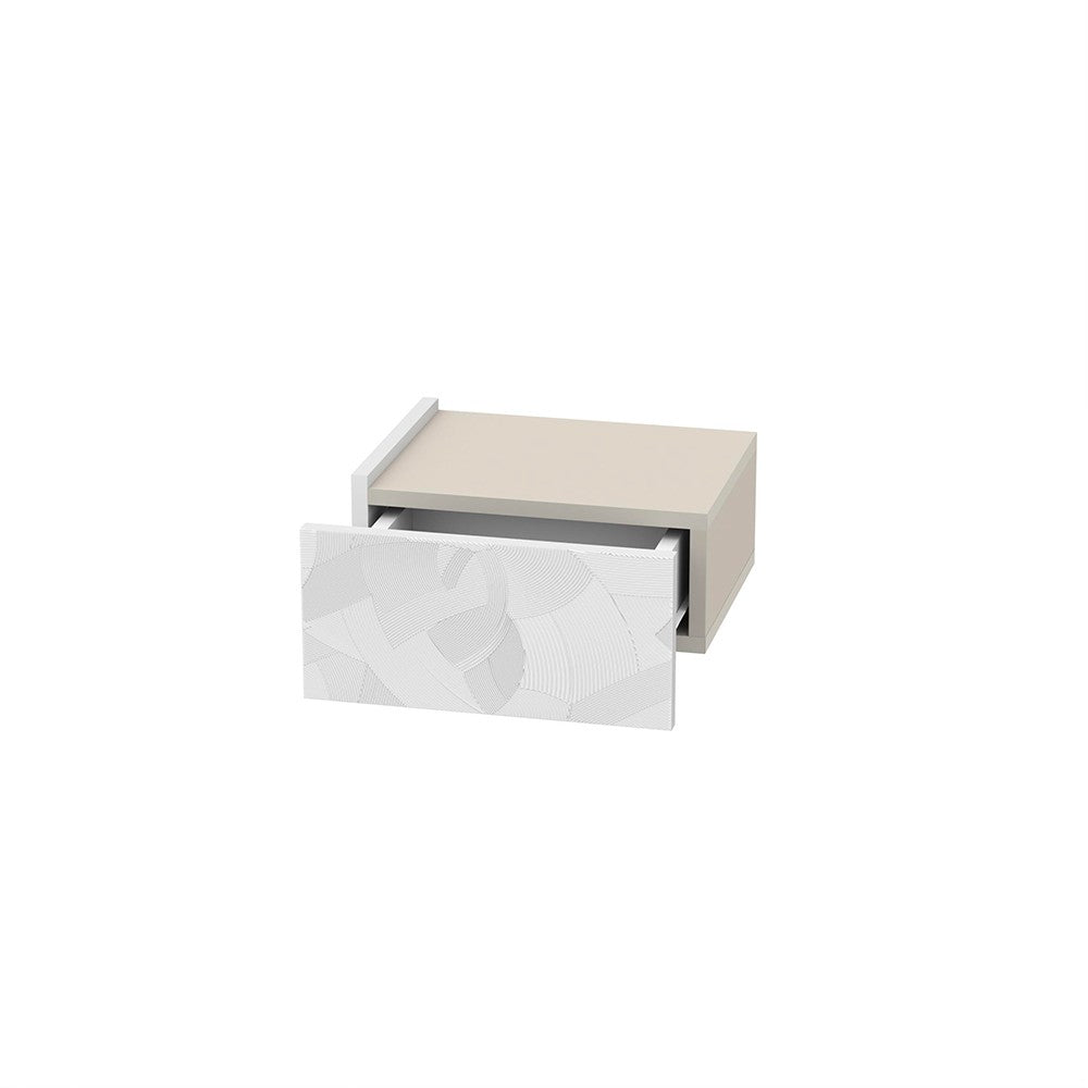 Comodino sospeso Onda colore bianco e cashmere con luci integrate