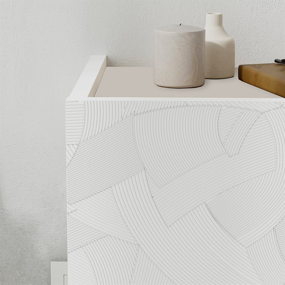 Comodino sospeso Onda colore bianco e cashmere con luci integrate
