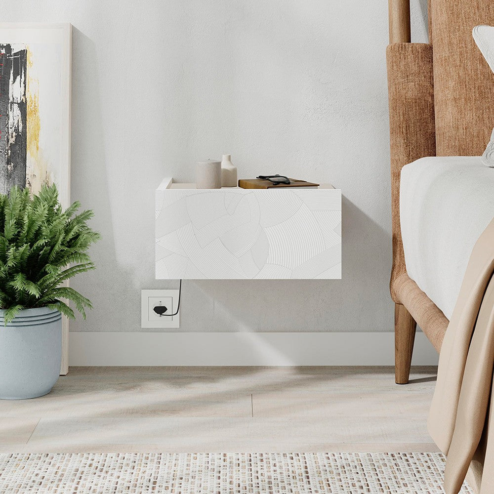 Comodino sospeso Onda colore bianco e cashmere con luci integrate