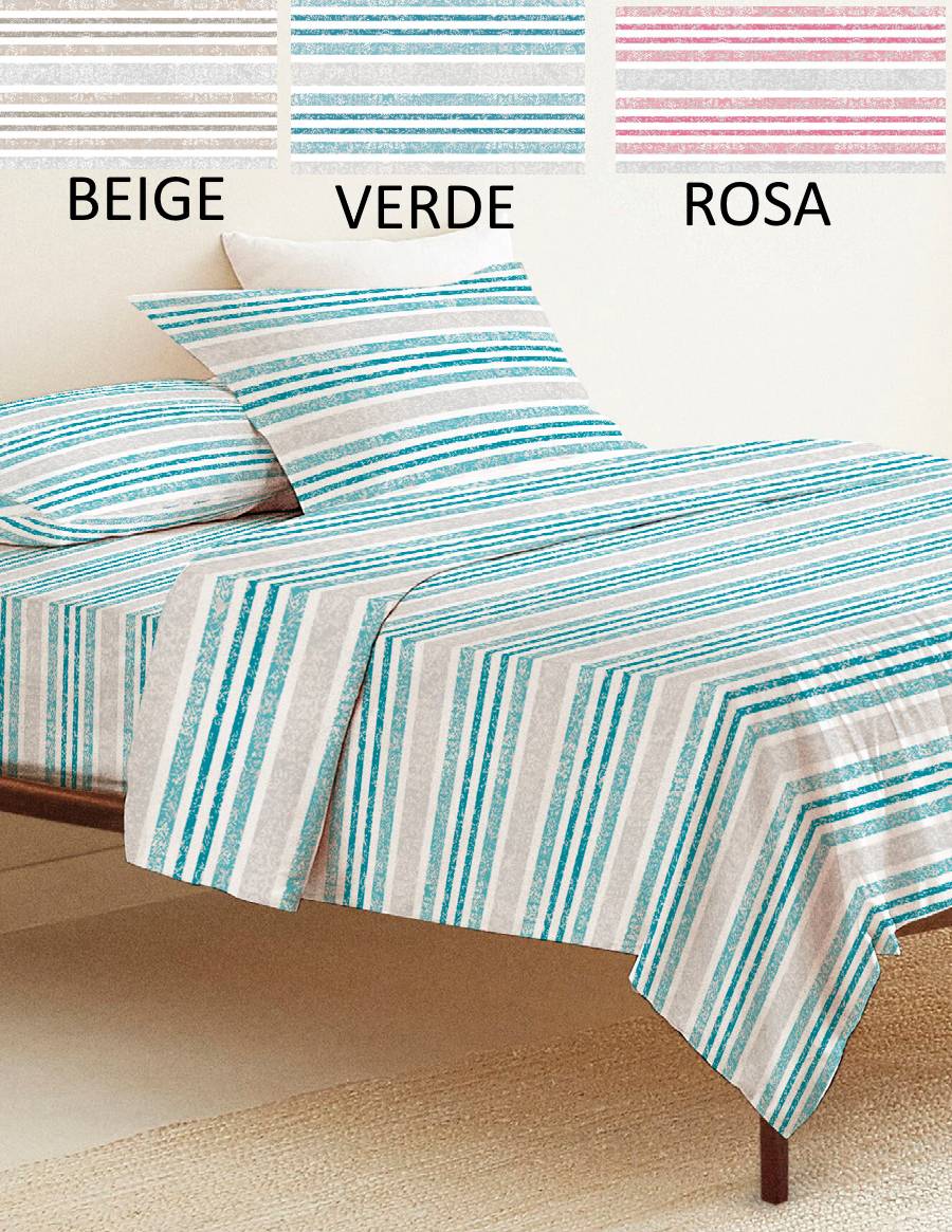 Completo lenzuola in puro cotone 100% una piazza e mezza rigato Sottocosto - Milano 7 Arte e Design