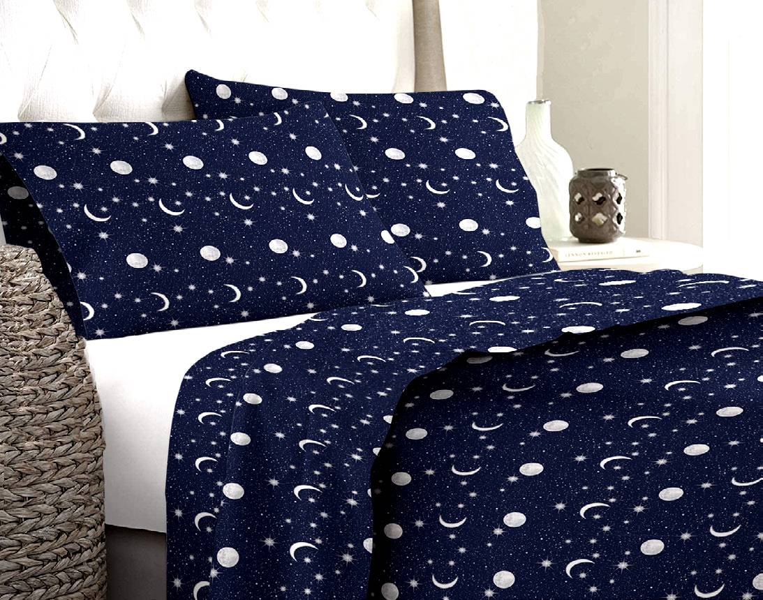 Completo lenzuolo in felpato letto singolo una piazza disegno notte luna stelle