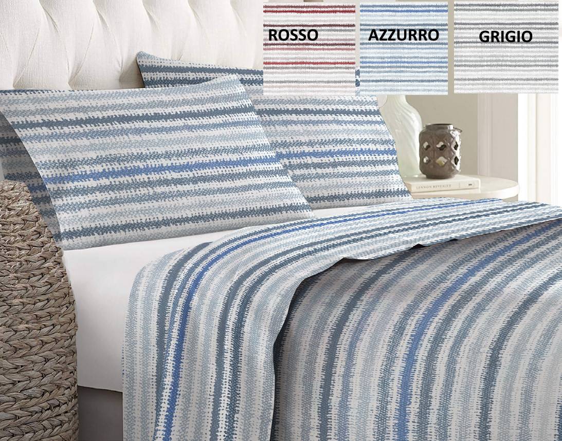 Completo letto matrimoniale cotone flanella made italy anti pilling rigato