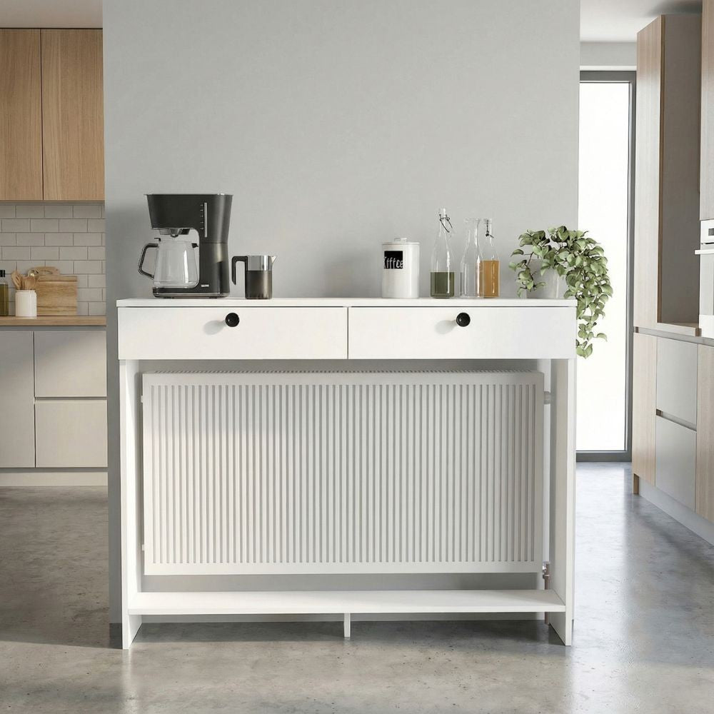 Consolle copri termosifone Opelya 130 cm. con due ante a ribalta colore bianco