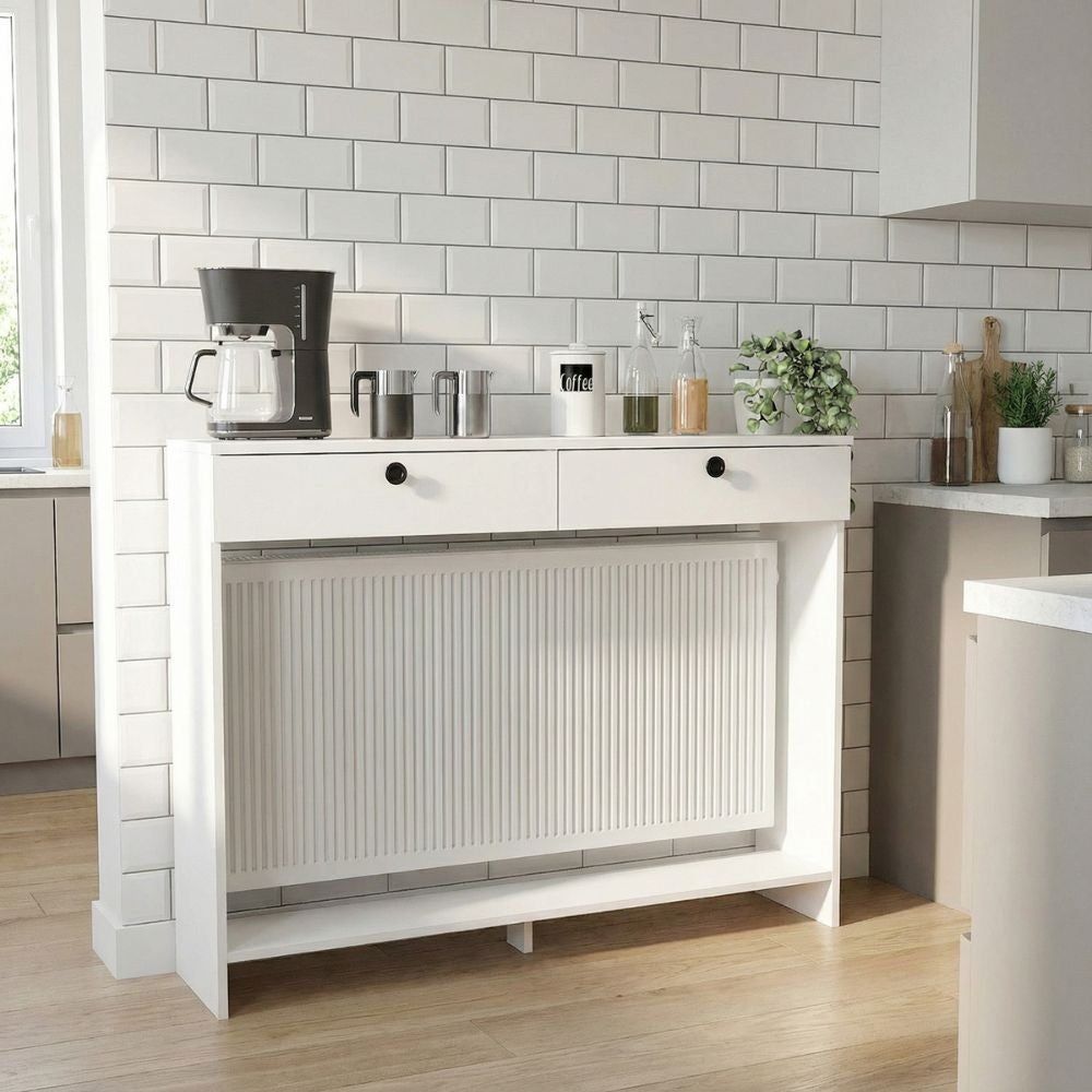 Consolle copri termosifone Opelya 130 cm. con due ante a ribalta colore bianco