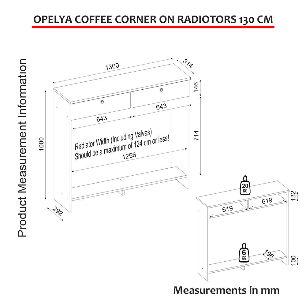 Consolle copri termosifone Opelya 130 cm. con due ante a ribalta colore bianco